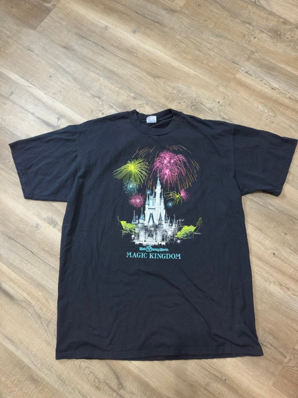 Vintage 80s Disney Magic Kingdom Fireworks Tee XL Black Castle Made In USA